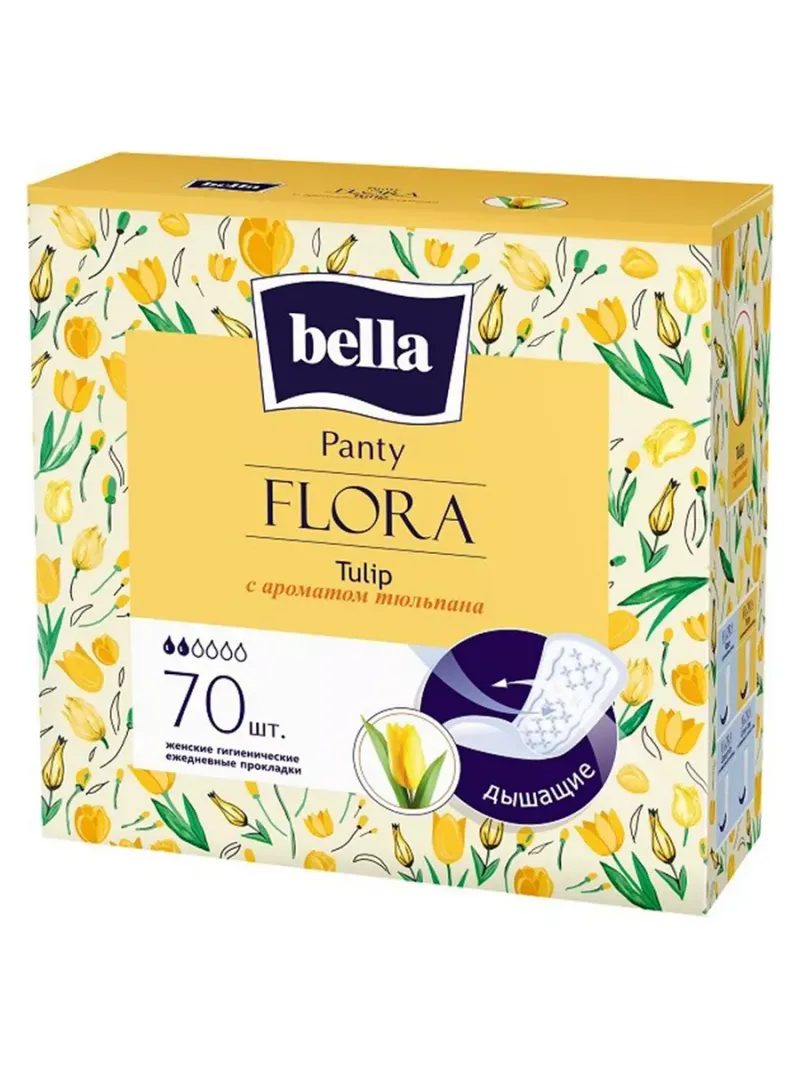 Прокладки ежедневные Bella Flora анатомической формы с крылышками с нежным ароматом тюльпана, 70 шт